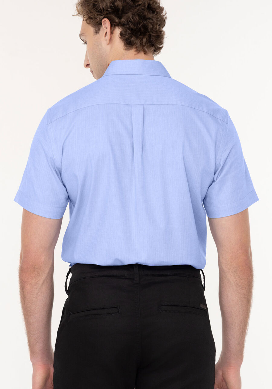 Camisa Comfort De Mangas Curtas Em Tecido Maquinetado, AZUL BRIGHT. Camisa Comfort De Mangas Curtas Em Tecido Maquinetado, AZUL BRIGHT, large.