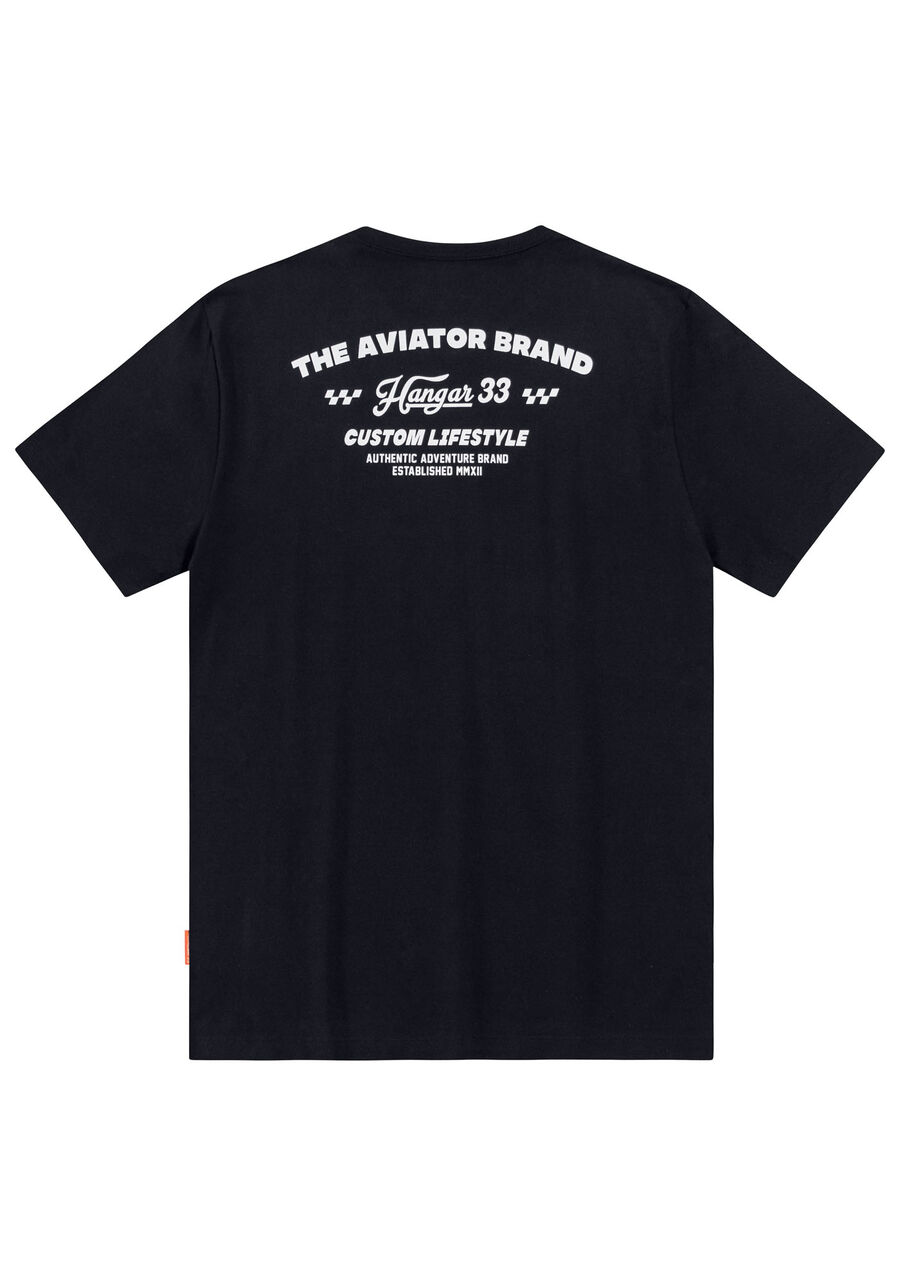 Camiseta Masculina em Malha com Estampa Costas, PRETO REATIVO. Camiseta Masculina em Malha com Estampa Costas, PRETO REATIVO, large.