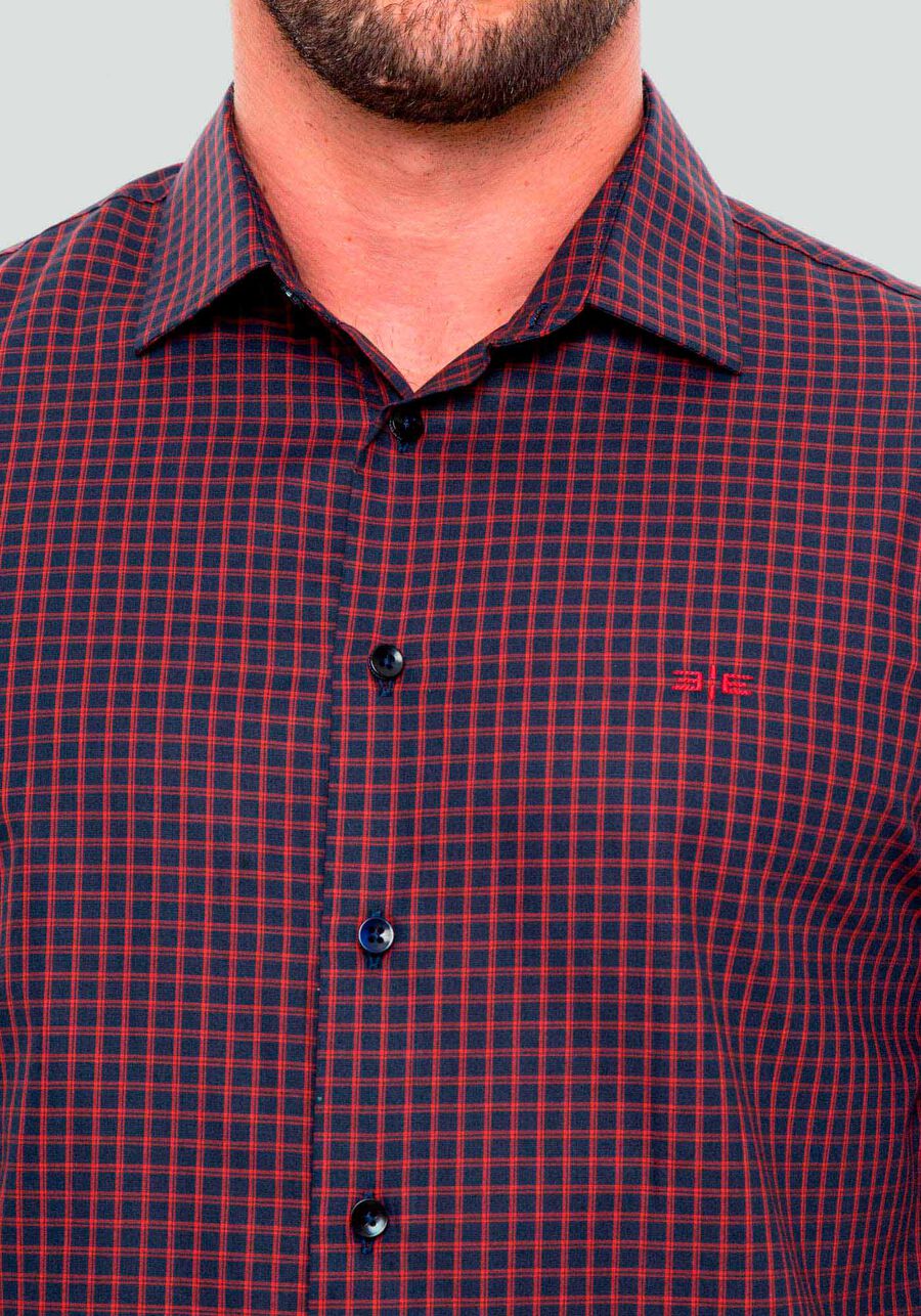 Camisa Manga Longa Masculina em Tricoline Slim Fit, VERMELHO F/MARINHO F. Camisa Manga Longa Masculina em Tricoline Slim Fit, VERMELHO F/MARINHO F, large.
