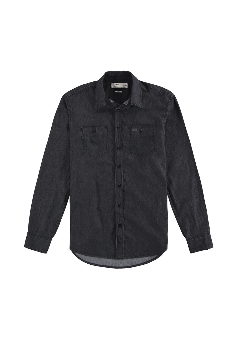 Camisa com Elastano, PRETO REATIVO. Camisa com Elastano, PRETO REATIVO, large.