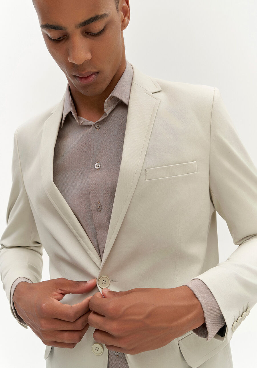 Blazer Social Comfort Em Sarja Com Elastano, BEGE RUSSET. Blazer Social Comfort Em Sarja Com Elastano, BEGE RUSSET, large.