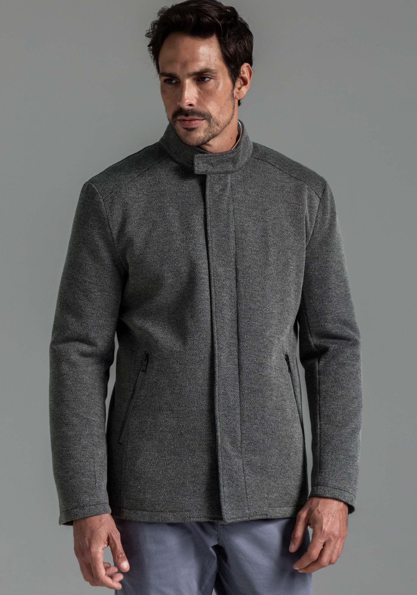 Casaco Masculino em Tecido Alfaiataria com Bolso, CINZA NOTI, large.
