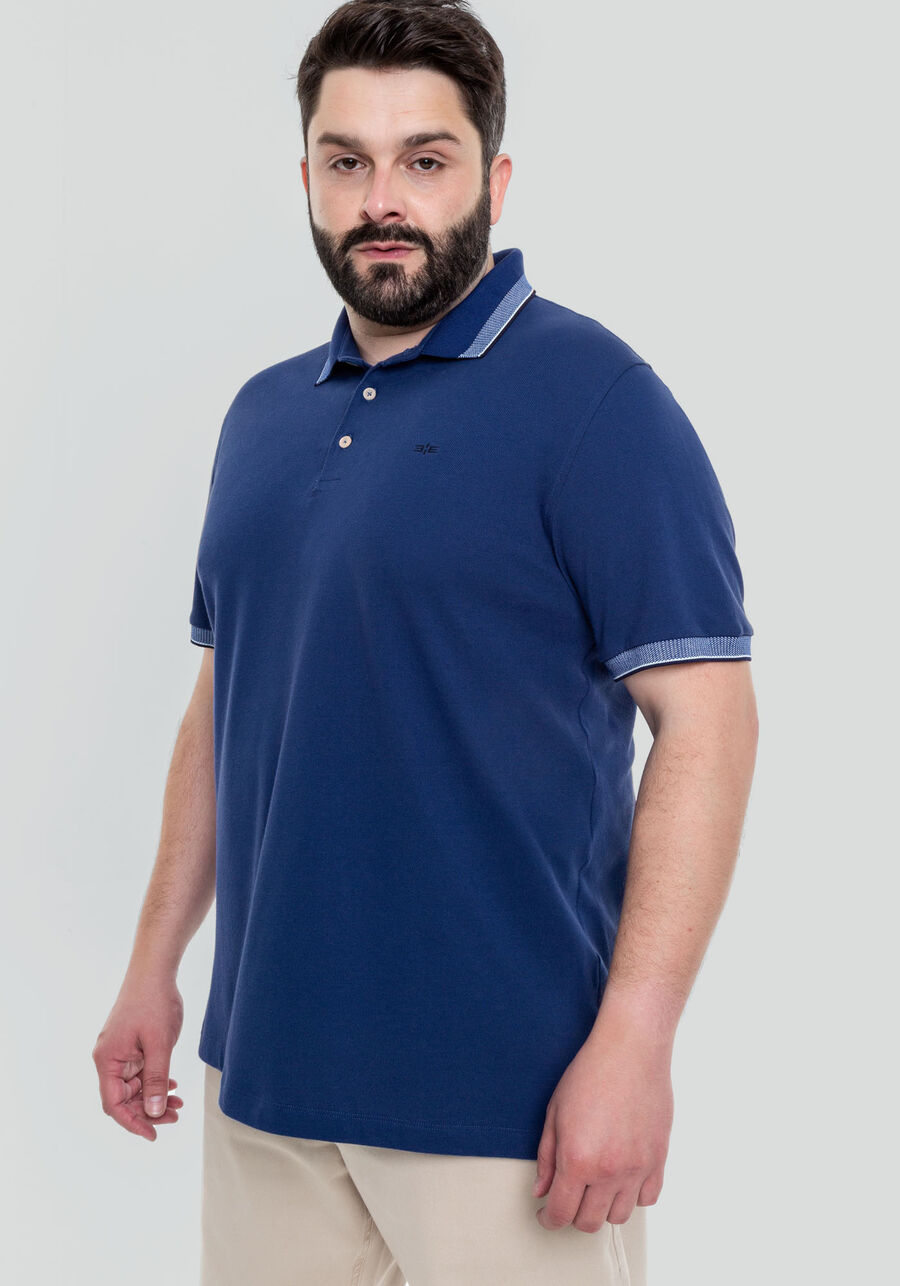 Camisa Polo Masculina em Malha Piquet Big & Tall, MARINHO INLE. Camisa Polo Masculina em Malha Piquet Big & Tall, MARINHO INLE, large.