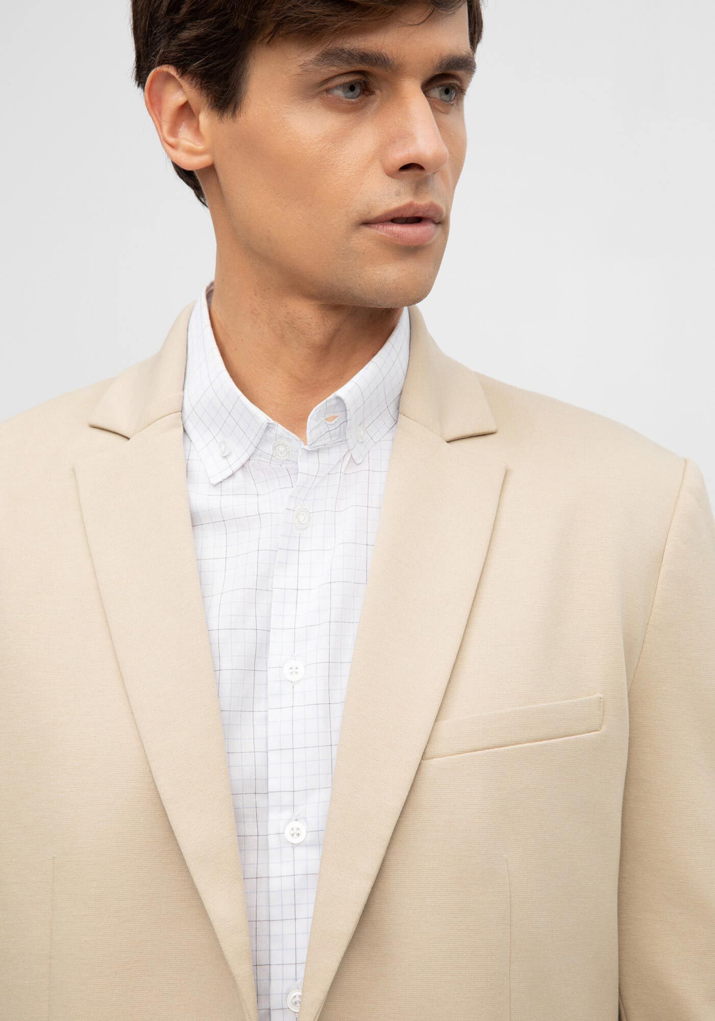 Blazer Slim Com Lapelas Em Malha, BEGE, large.
