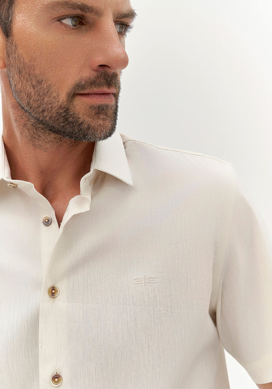 Camisa Manga Curta Masculina em Tecido Linho, BRANCO OFF WHITE. Camisa Manga Curta Masculina em Tecido Linho, BRANCO OFF WHITE, large.