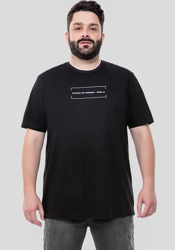 Camiseta Masculina Big & Tall com Retilínea Gola, PRETO REATIVO, large.