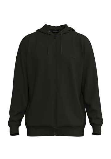 Jaqueta Com Zíper E Capuz Em Moletom Peluciado, PRETO. Jaqueta Com Zíper E Capuz Em Moletom Peluciado, PRETO, large.