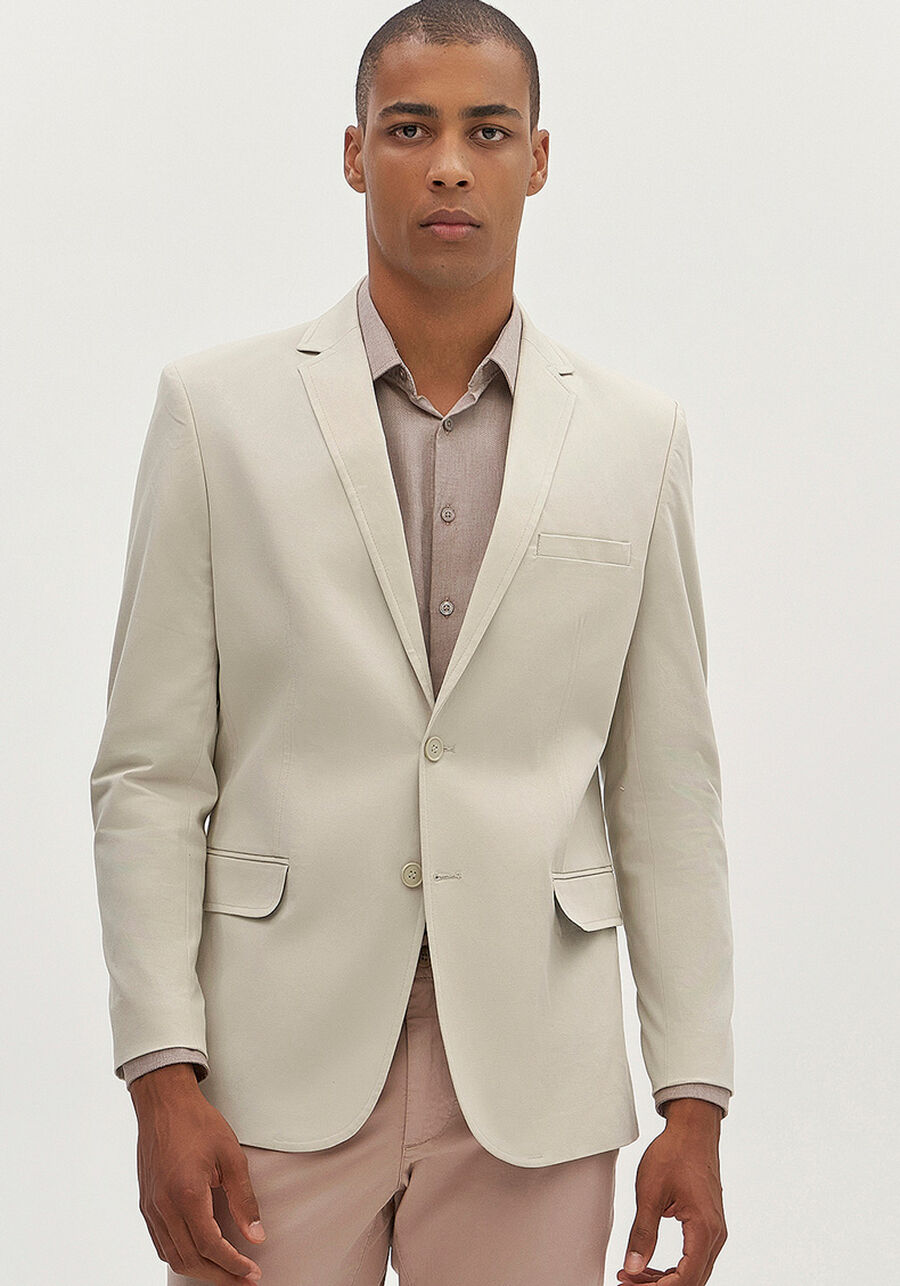 Blazer Social Comfort Em Sarja Com Elastano, BEGE RUSSET. Blazer Social Comfort Em Sarja Com Elastano, BEGE RUSSET, large.