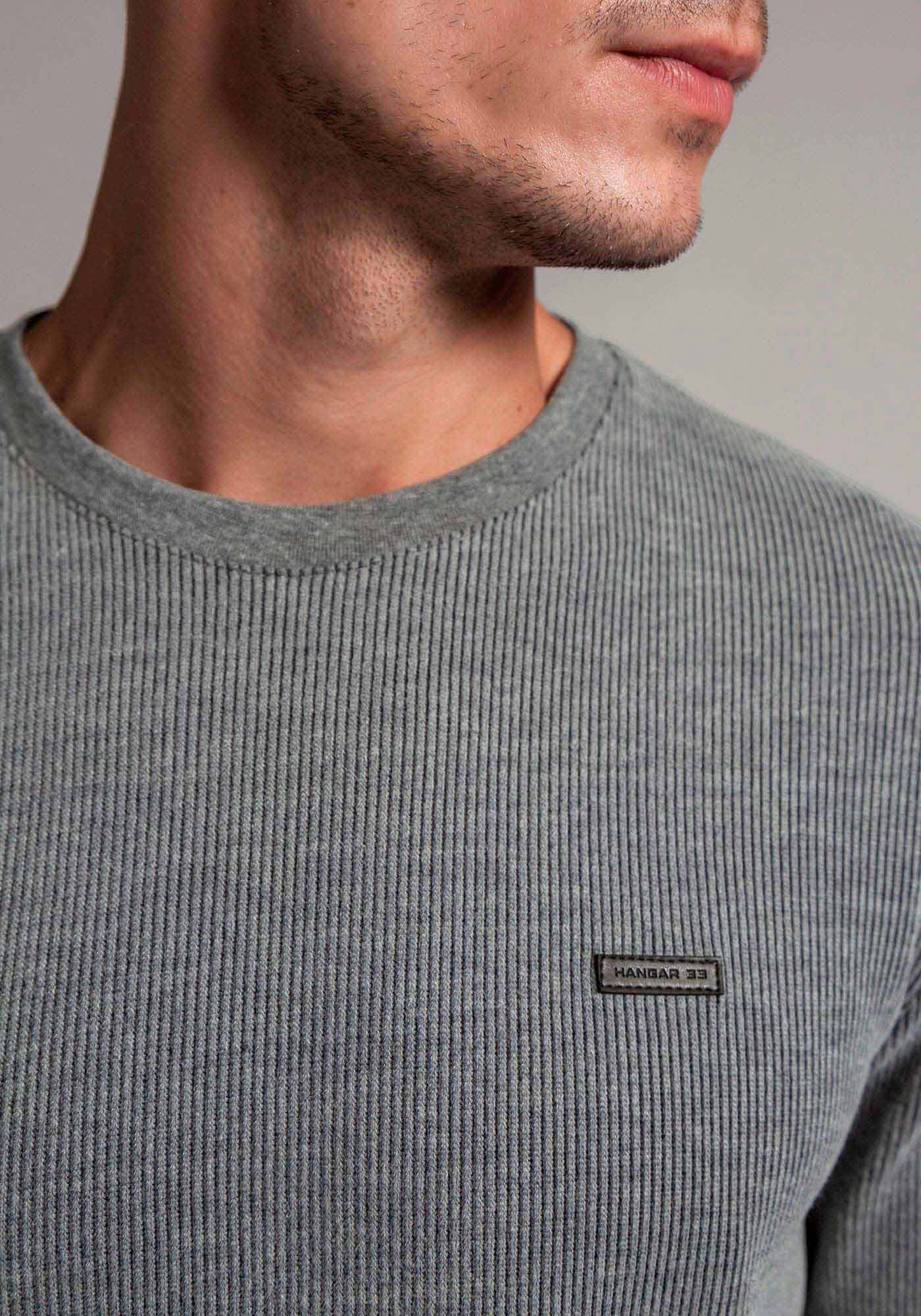 Camiseta Manga Longa Masculina em Tric&ocirc; Texturizado, MESCLA MEDIO, large.