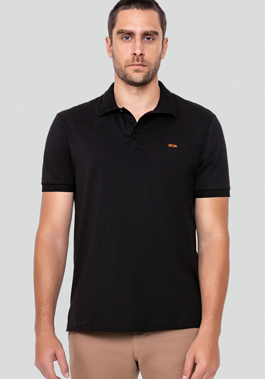 Camisa Polo De Mangas Curtas Em Algodão Pima, PRETO REATIVO. Camisa Polo De Mangas Curtas Em Algodão Pima, PRETO REATIVO, large.