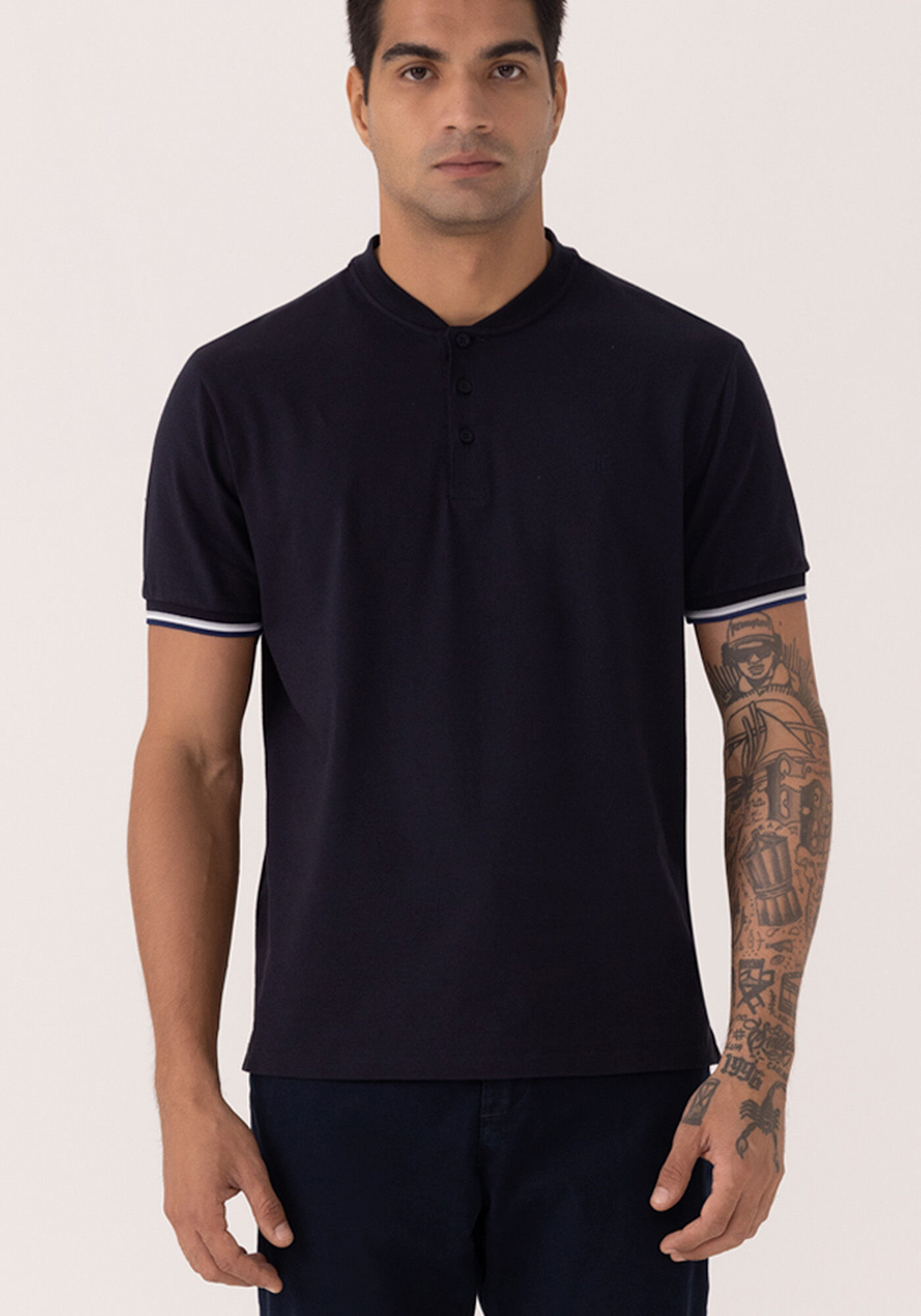 Camisa De Mangas Curtas Com Gola Padre Em Malha Premium, MARINHO IMPERIO, large.