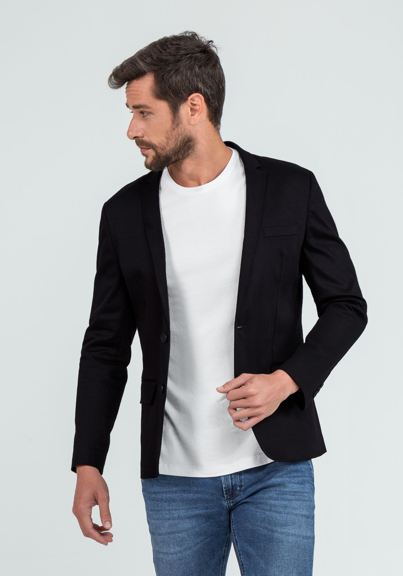 Blazer Social Comfort Em Sarja Com Elastano, PRETO, large.