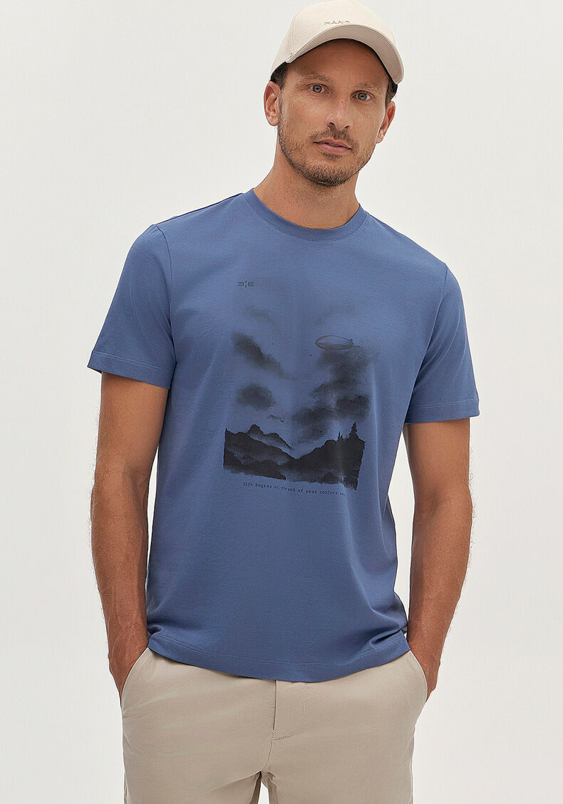 Camiseta Masculina em Malha Pima Estampada, AZUL SEED, large.
