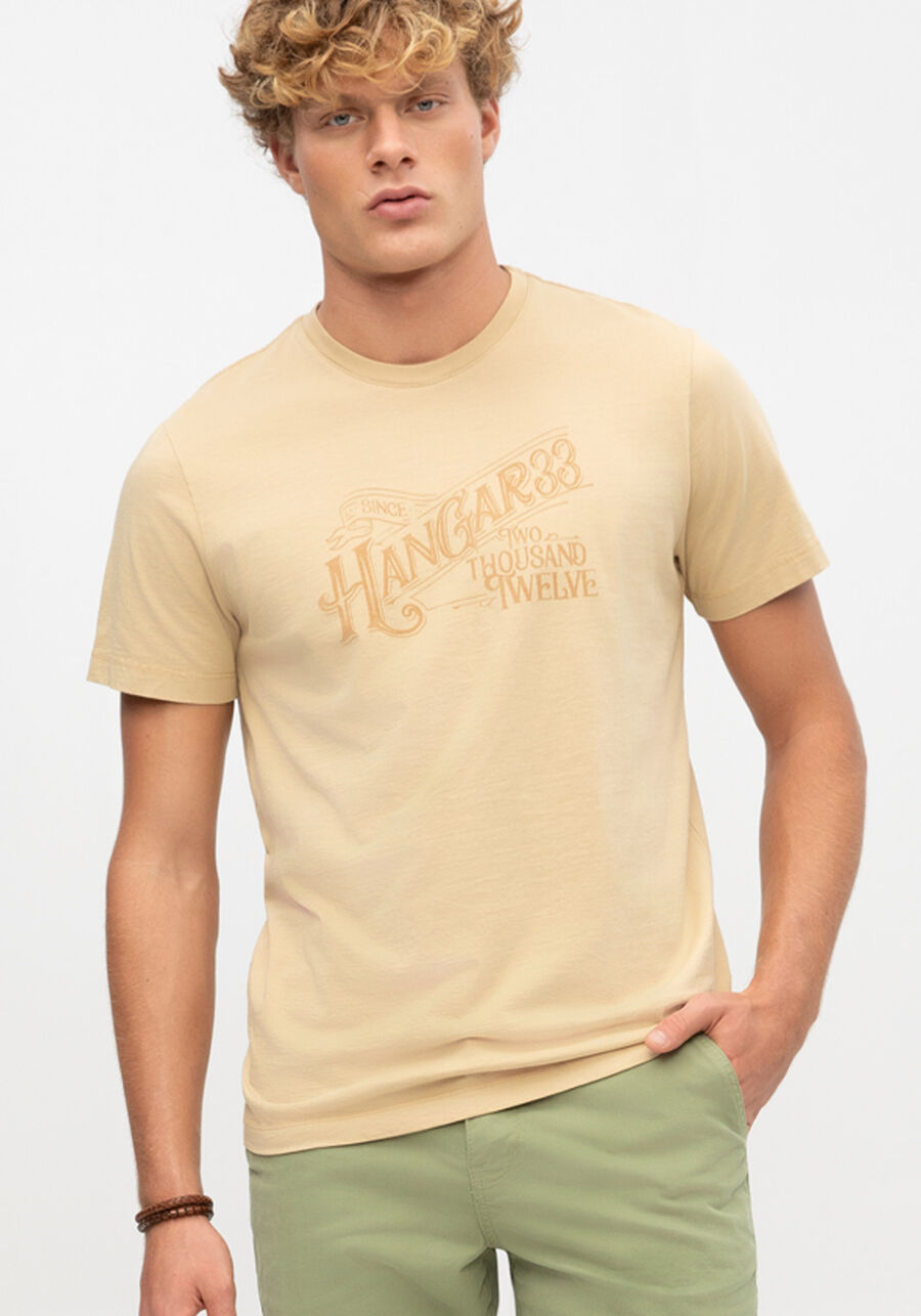 Camiseta Masculina em Malha Estampada, BEGE SERGE. Camiseta Masculina em Malha Estampada, BEGE SERGE, large.