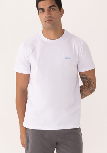 Camiseta Em Malha De Algodão Com Estampa Frente E Costas, BRANCO. Camiseta Em Malha De Algodão Com Estampa Frente E Costas, BRANCO, large.