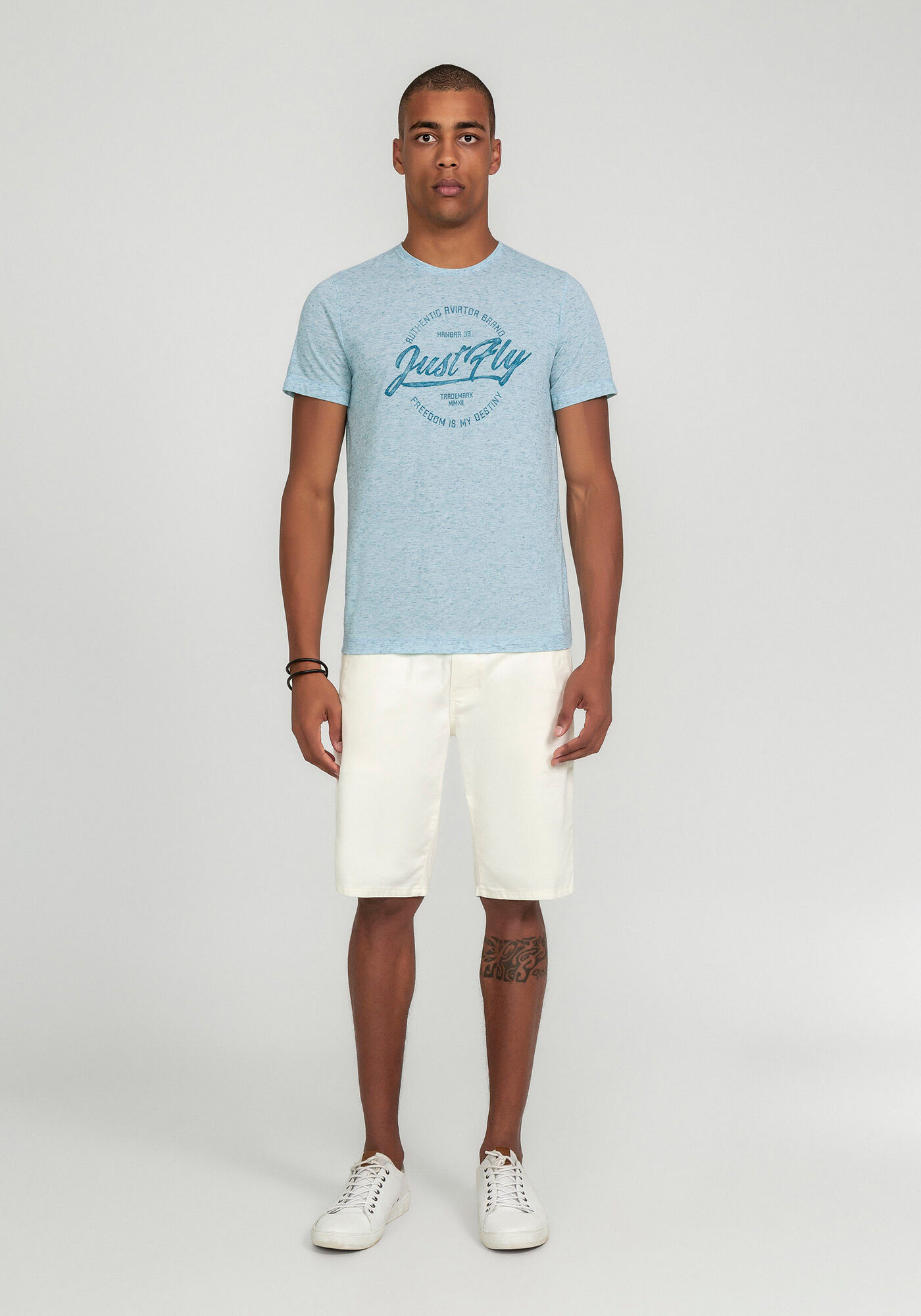 Camiseta Malha Linen Estampa Just Fly, AZUL BLUE MOON, large.