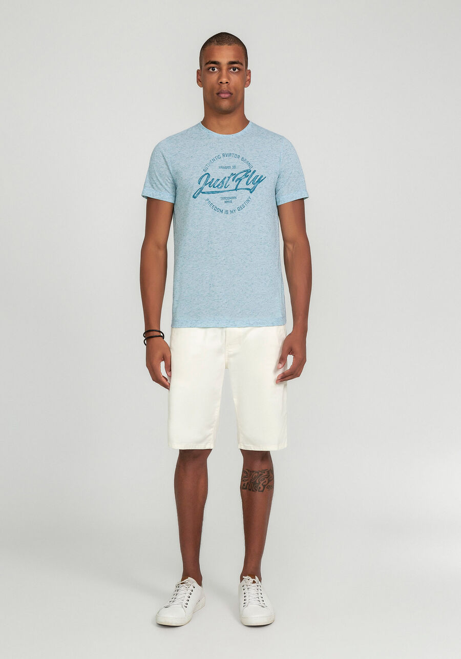 Camiseta Malha Linen Estampa Just Fly, AZUL BLUE MOON. Camiseta Malha Linen Estampa Just Fly, AZUL BLUE MOON, large.