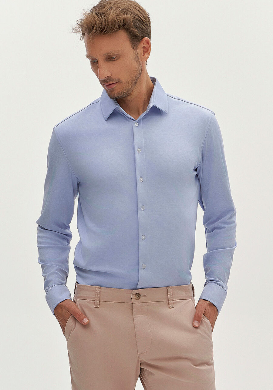 Camisa Masculina Slim Fit em Malha Tech Skin, AZUL BRIGHT. Camisa Masculina Slim Fit em Malha Tech Skin, AZUL BRIGHT, large.