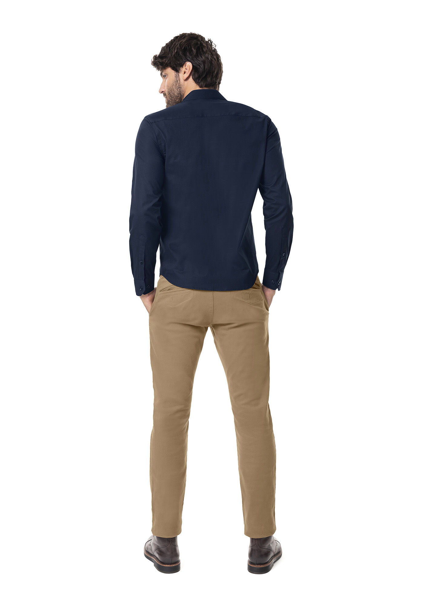 Camisa Masculina Slim Fit com Elasticidade, MARINHO, large.