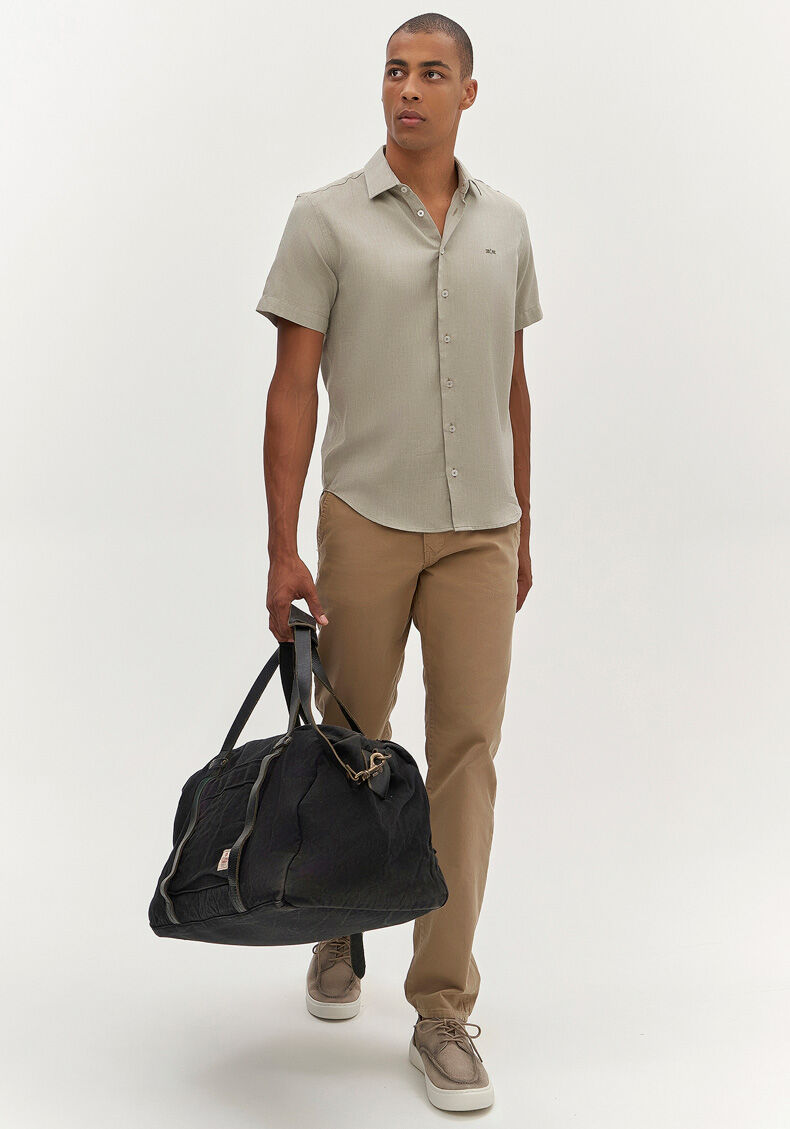 Camisa Manga Curta Masculina Slim Fit, VERDE GOLF, large.