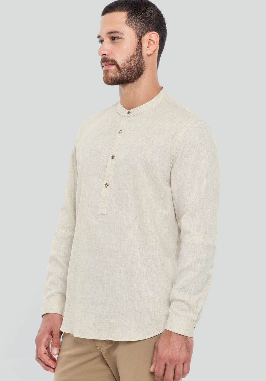 Camisa Masculina em Linho Comfort com Gola Padre, BRANCO OFF WHITE. Camisa Masculina em Linho Comfort com Gola Padre, BRANCO OFF WHITE, large.