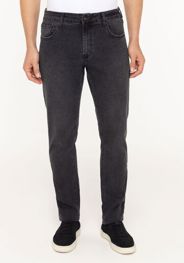 Calça Slim Jeans Turbofan Com Elastano E Bolsos, PRETO REATIVO. Calça Slim Jeans Turbofan Com Elastano E Bolsos, PRETO REATIVO, large.