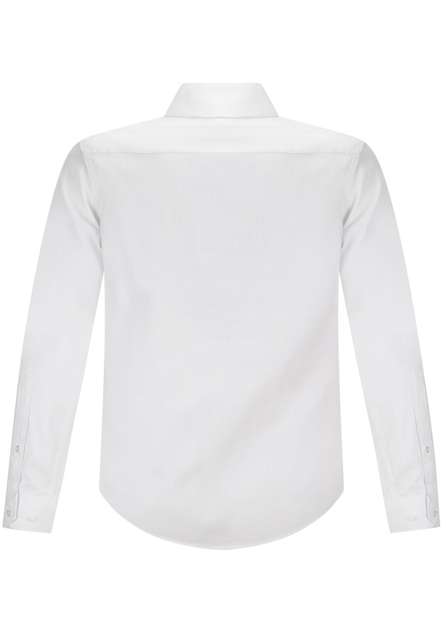 Camisa De Mangas Longas Slim Fit Com Linho, BRANCO. Camisa De Mangas Longas Slim Fit Com Linho, BRANCO, large.