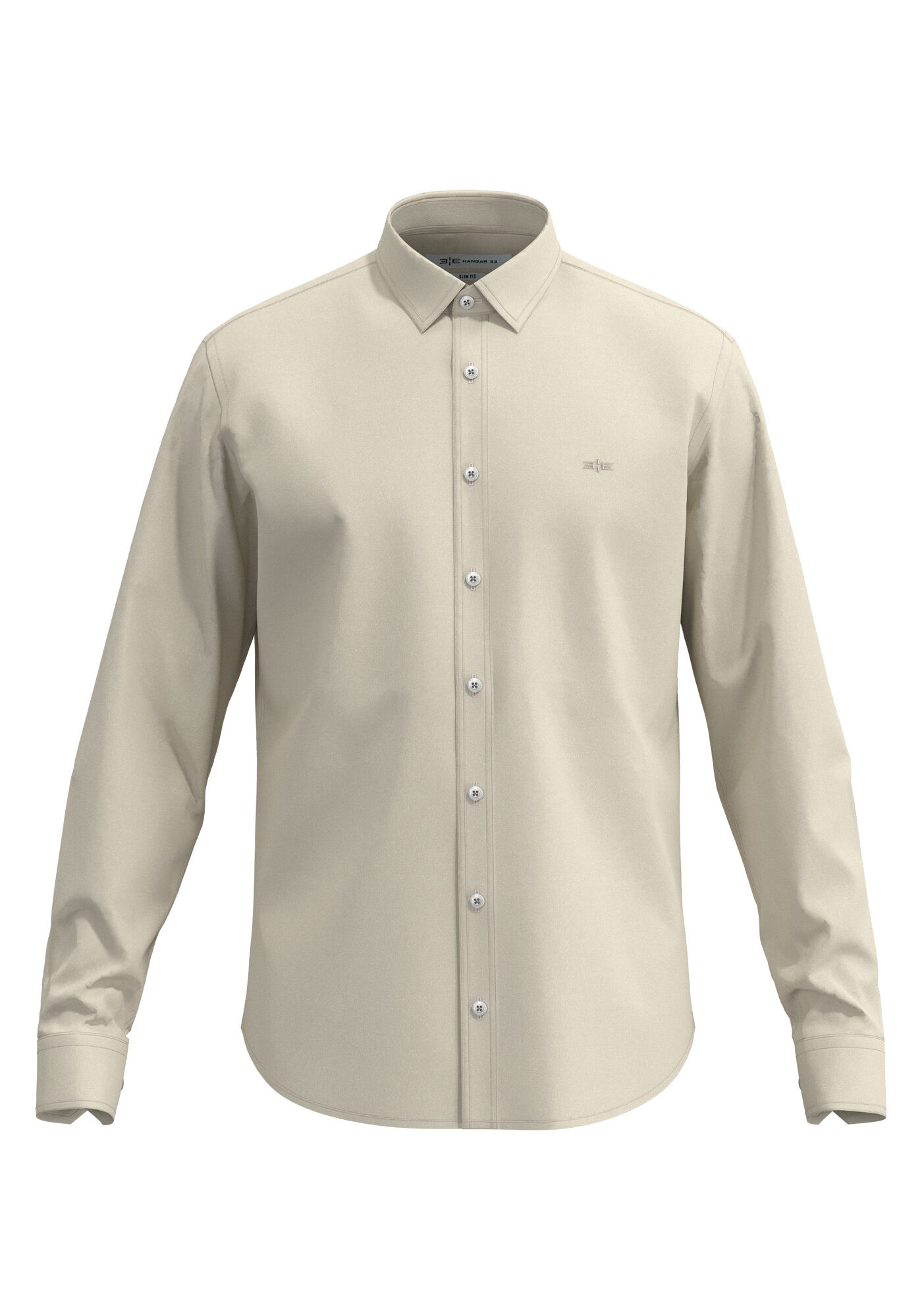 Camisa De Mangas Longas Com Elastano Slim Fit, BEGE GINGER, large.