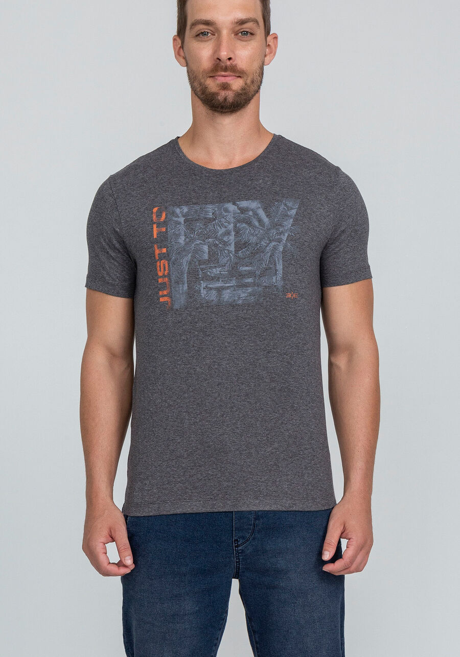 Camiseta Malha Viscose Estampa Just To Fly, MESCLA ESCURO. Camiseta Malha Viscose Estampa Just To Fly, MESCLA ESCURO, large.
