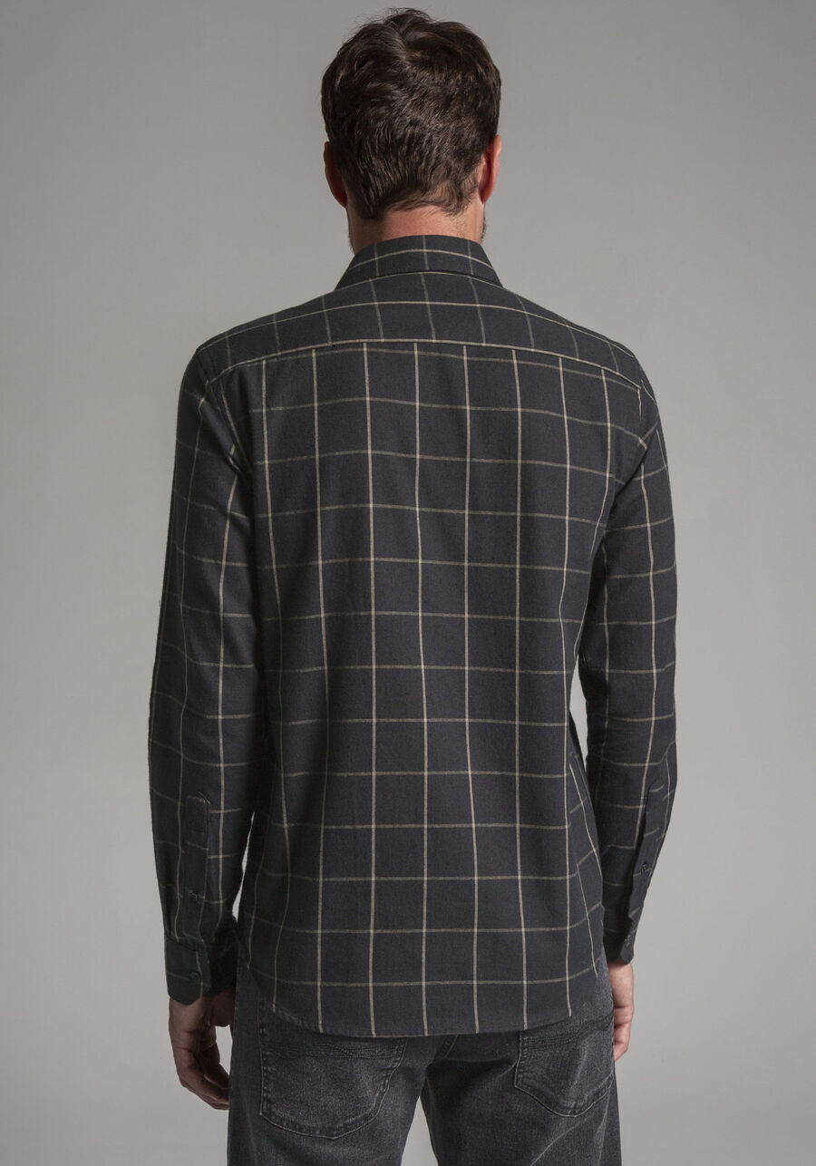 Camisa Masculina Slim Fit em Flanela Xadrez, PRETO REATIVO. Camisa Masculina Slim Fit em Flanela Xadrez, PRETO REATIVO, large.
