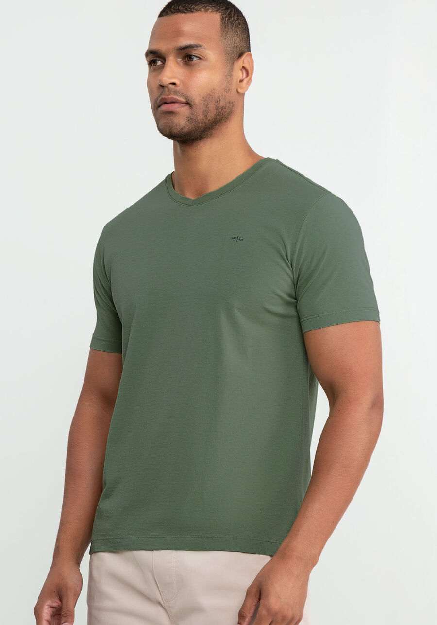 Camiseta Masculina em Malha com Decote V, 3529 VERDE, large.