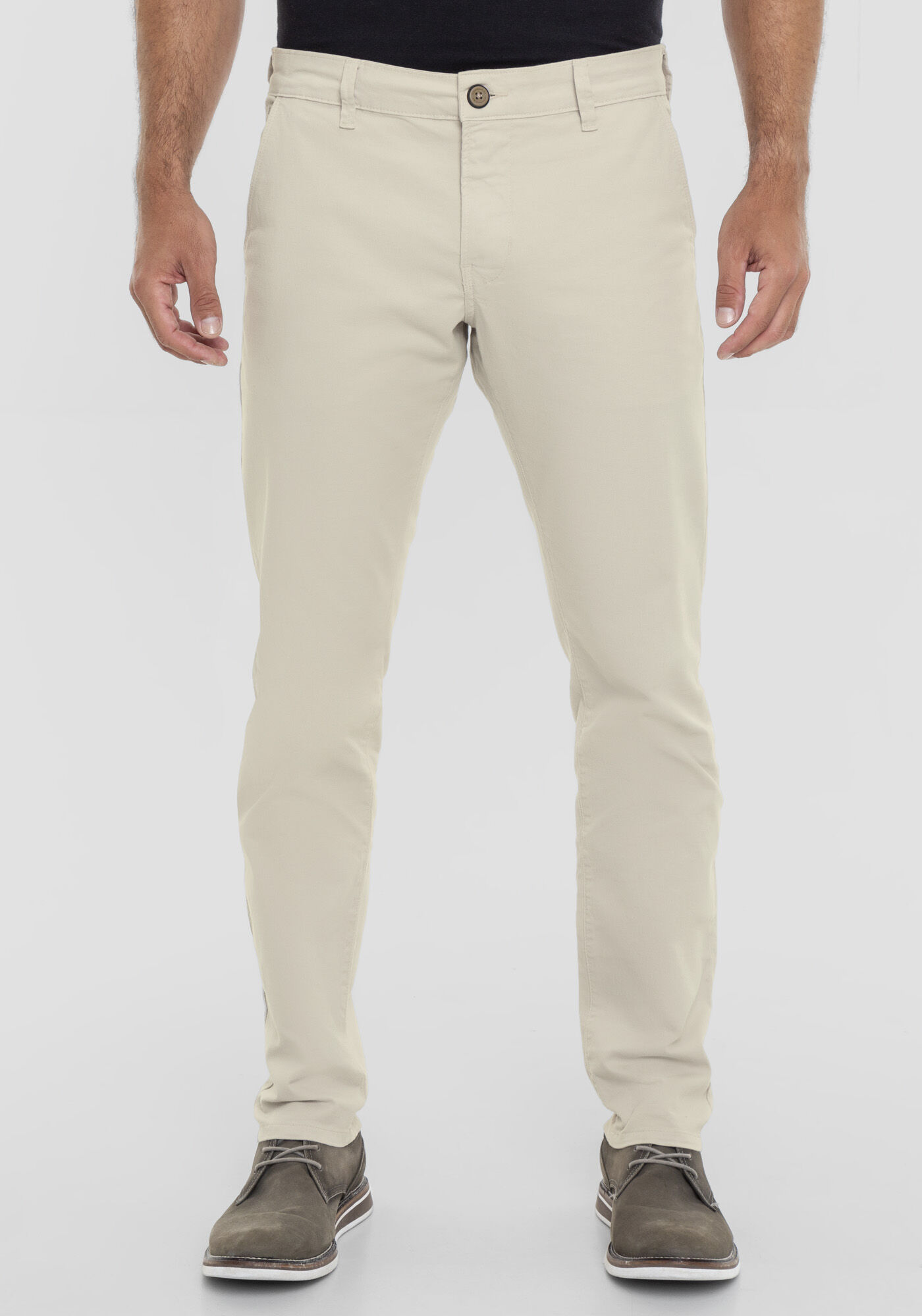 Cal&ccedil;a Slim Turbofan Em Sarja Com Elastano, BEGE GELO, large.