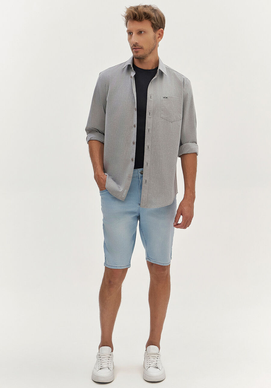 Bermuda Jeans Masculina Reta Clara com Elastano, JEANS. Bermuda Jeans Masculina Reta Clara com Elastano, JEANS, large.