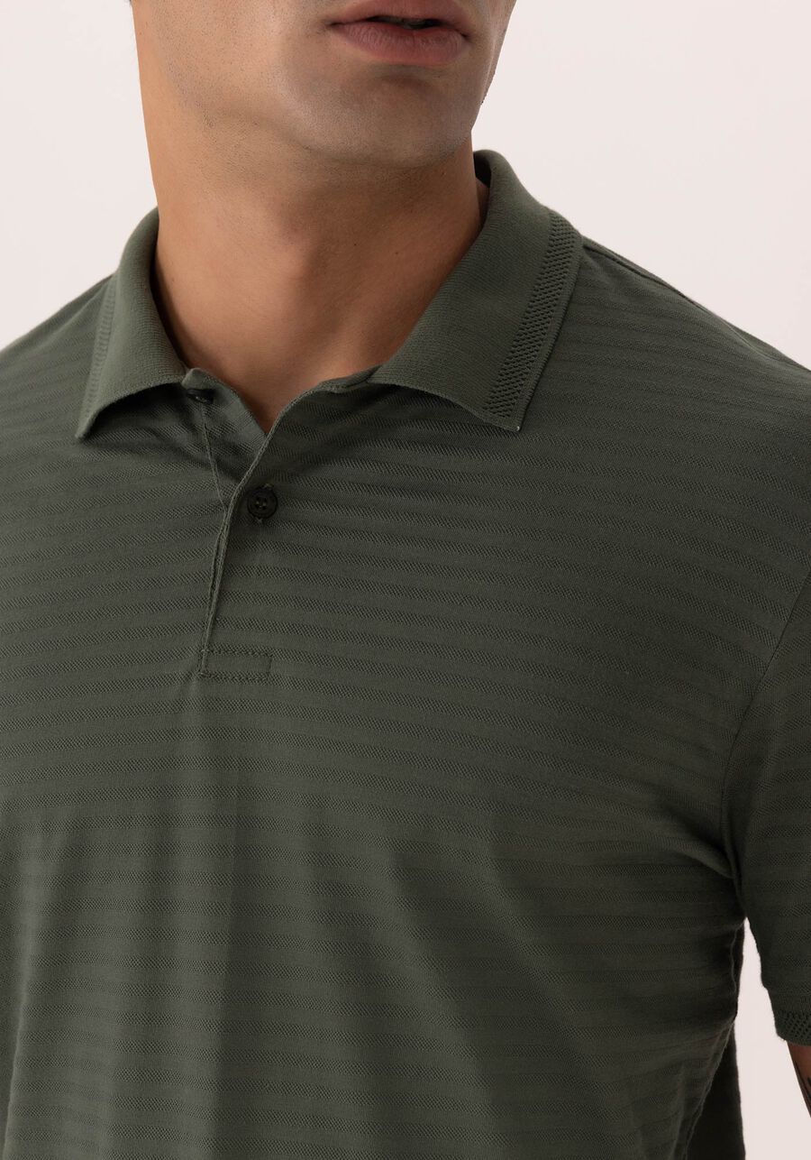 Camisa Polo De Mangas Curtas Em Malha Texturizada, VERDE HEIR. Camisa Polo De Mangas Curtas Em Malha Texturizada, VERDE HEIR, large.
