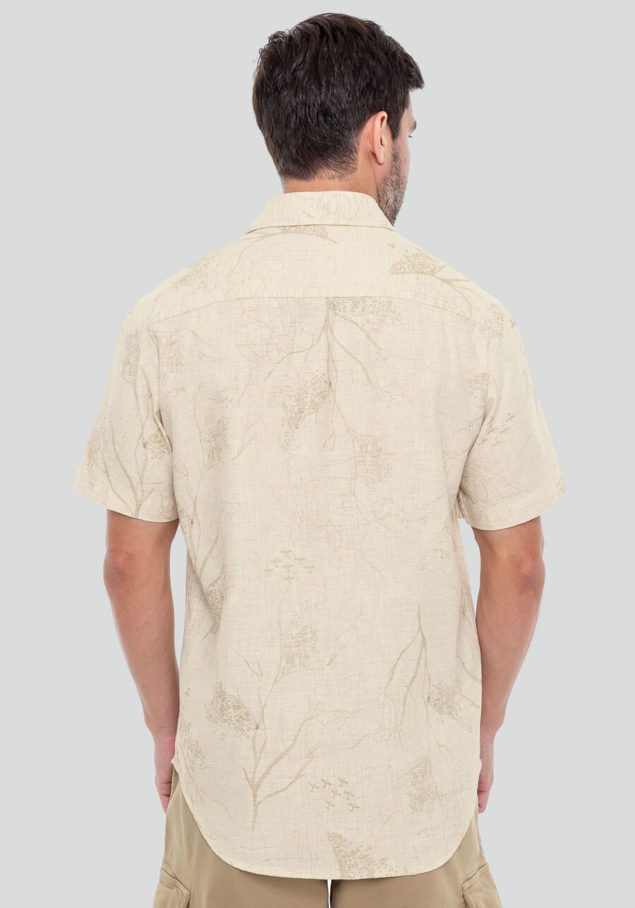Camisa Manga Curta Masculina em Linho Estampada, GALHOS OFF. Camisa Manga Curta Masculina em Linho Estampada, GALHOS OFF, large.