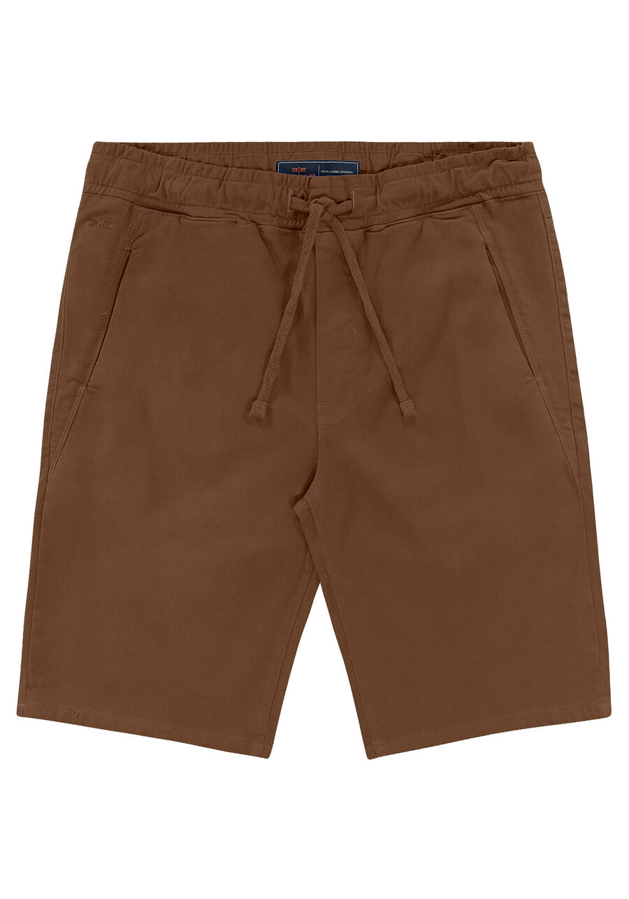 Bermuda Jogging Com Bolsos Em Sarja Denim Malha, MARROM COFFEE. Bermuda Jogging Com Bolsos Em Sarja Denim Malha, MARROM COFFEE, large.