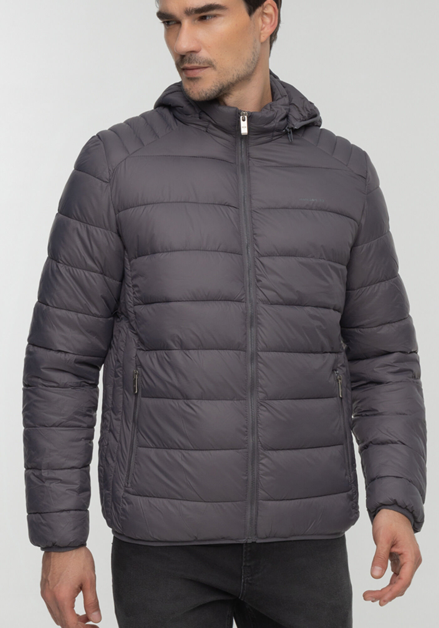 Jaqueta Puffer Em Nylon Com Z&iacute;per E Capuz Remov&iacute;vel, CINZA CYBER, large.