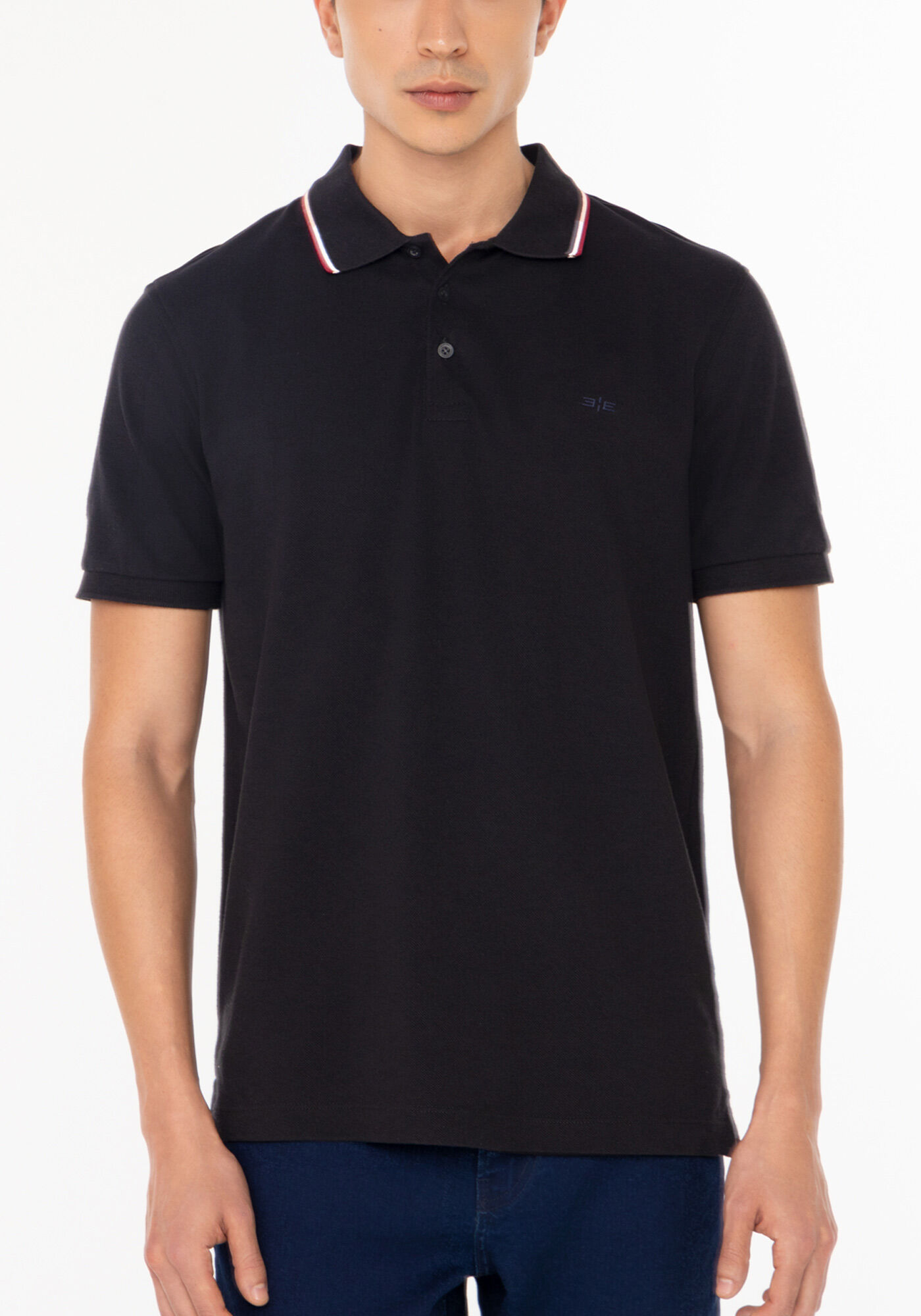 Camisa Com Gola Polo E Mangas Curtas Em Malha Piquet, PRETO, large.