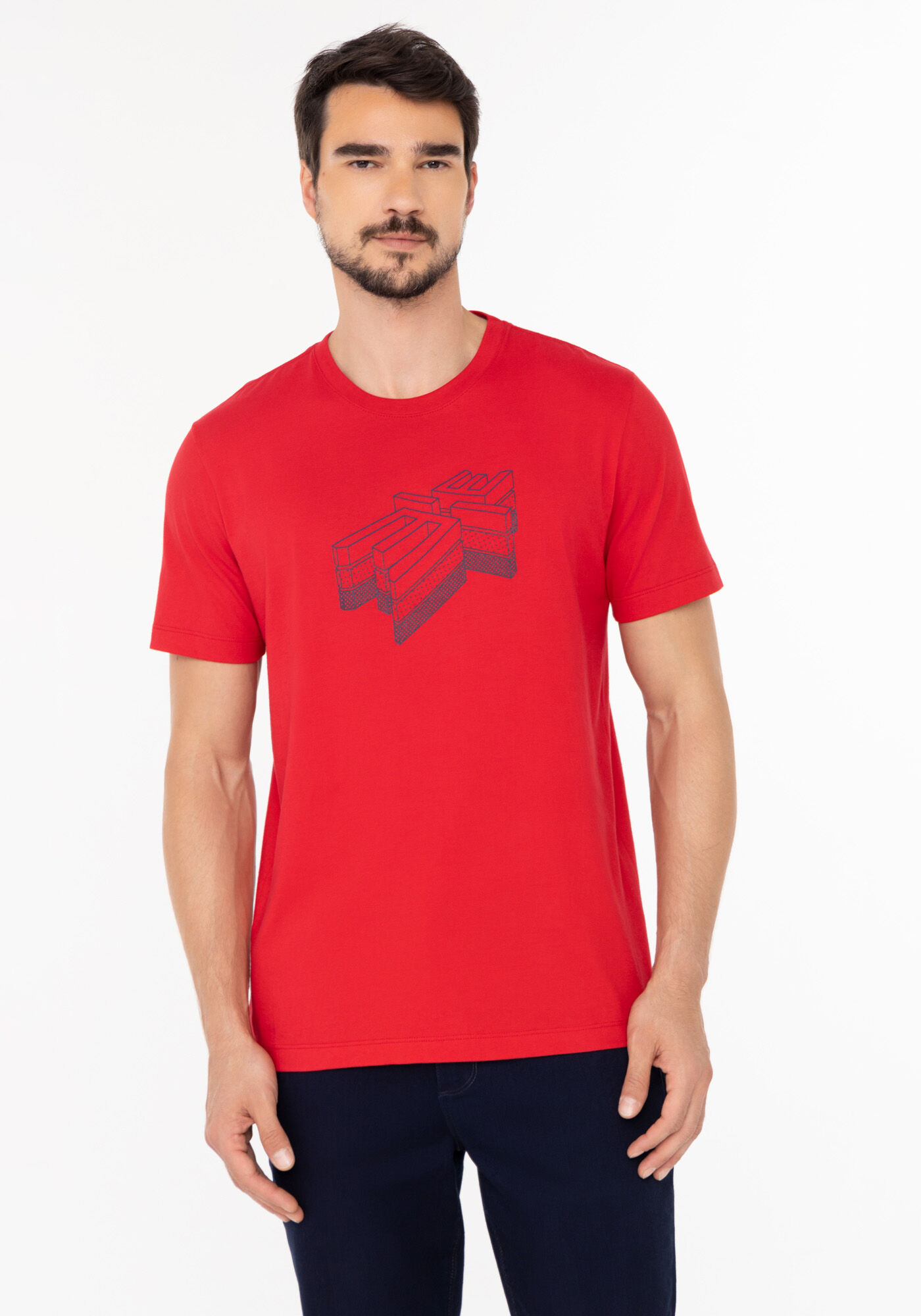 Camiseta De Mangas Curtas Em Meia Malha De Algod&atilde;o, VERMELHO NATTY, large.