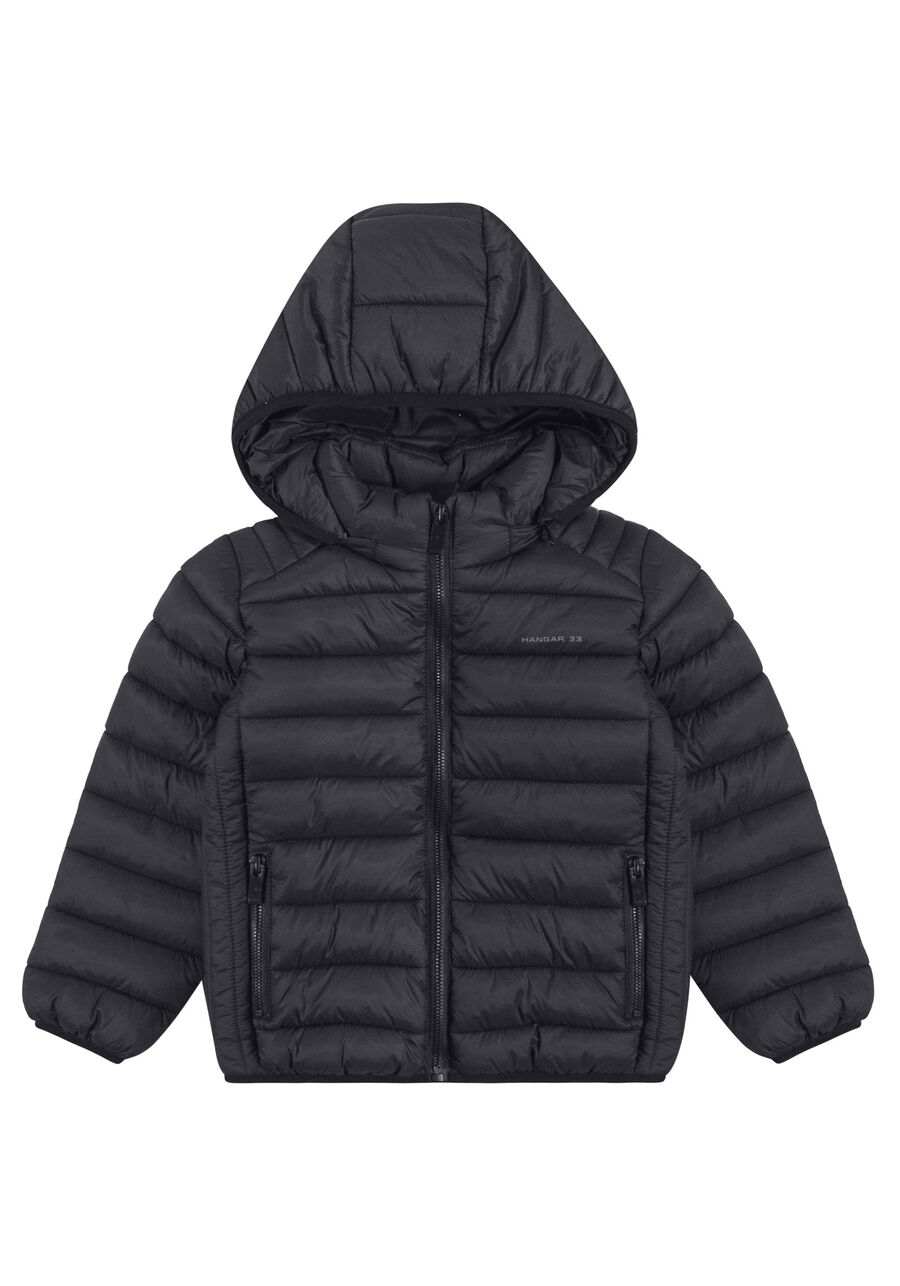 Jaqueta Puffer Infantil com Bolso Zíper, PRETO REATIVO. Jaqueta Puffer Infantil com Bolso Zíper, PRETO REATIVO, large.