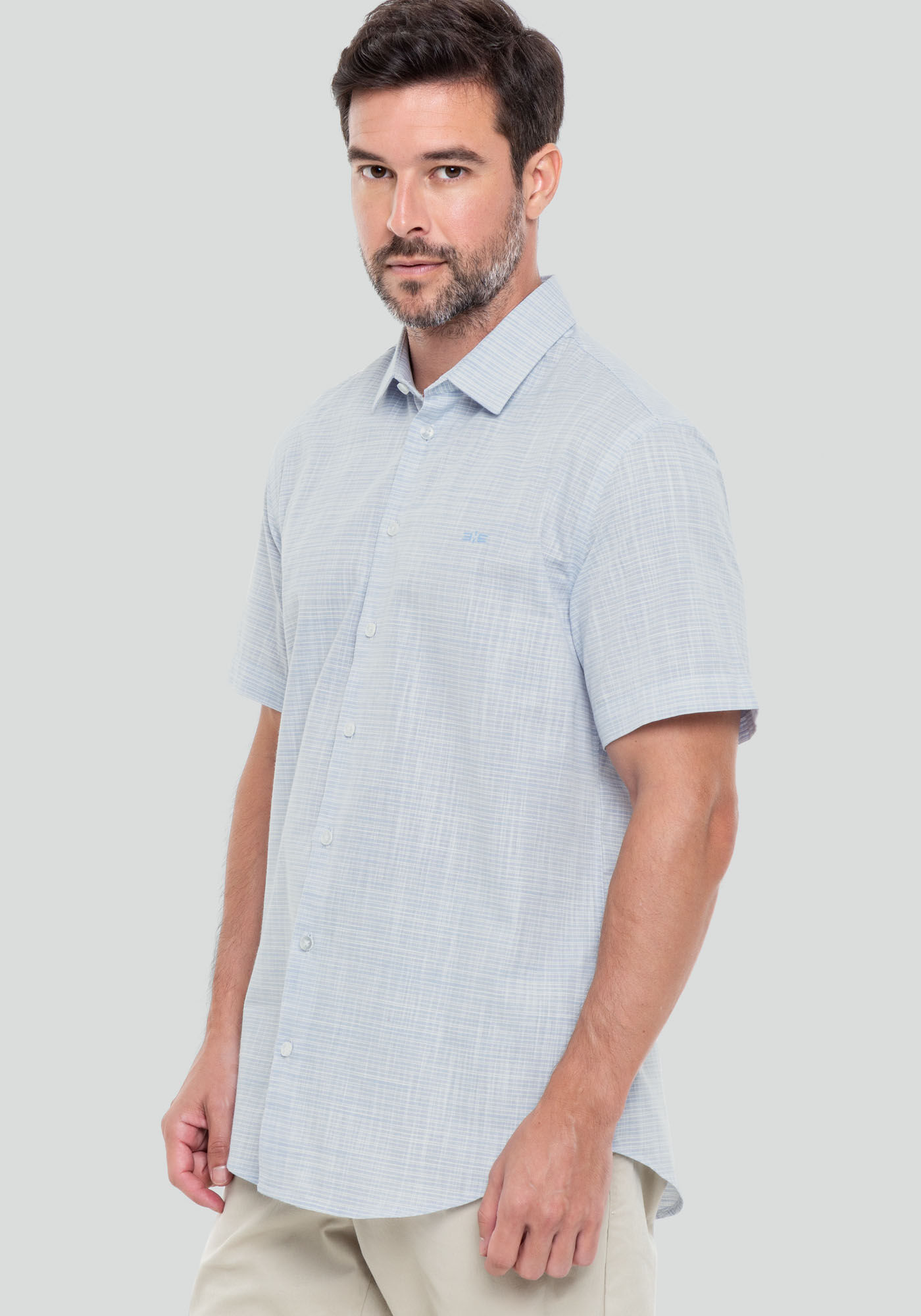 Camisa Manga Curta Masculina Slim Fit, AZUL, large.