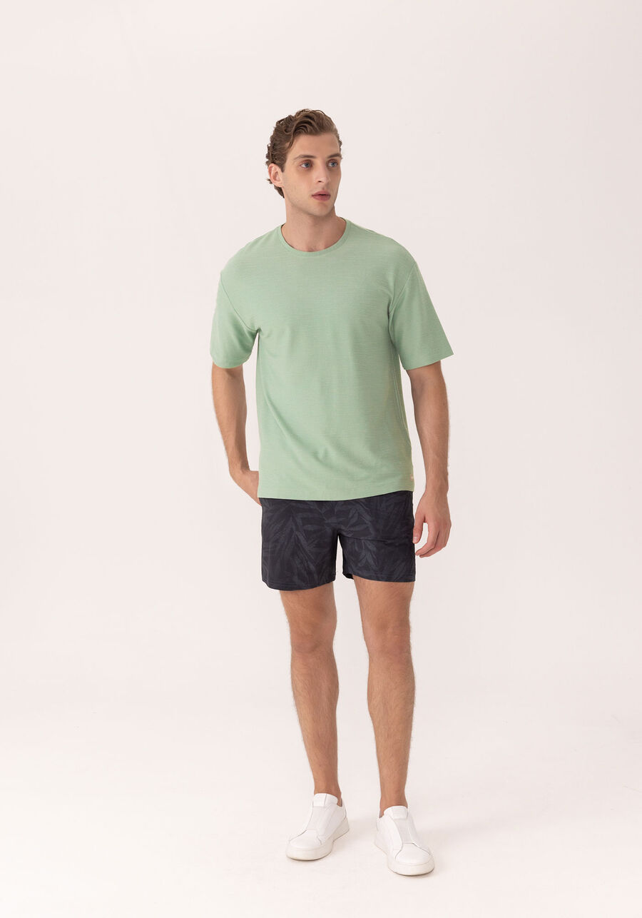 Camiseta Oversized De Mangas Curtas Em Malha Com Linho, VERDE CHIARO. Camiseta Oversized De Mangas Curtas Em Malha Com Linho, VERDE CHIARO, large.