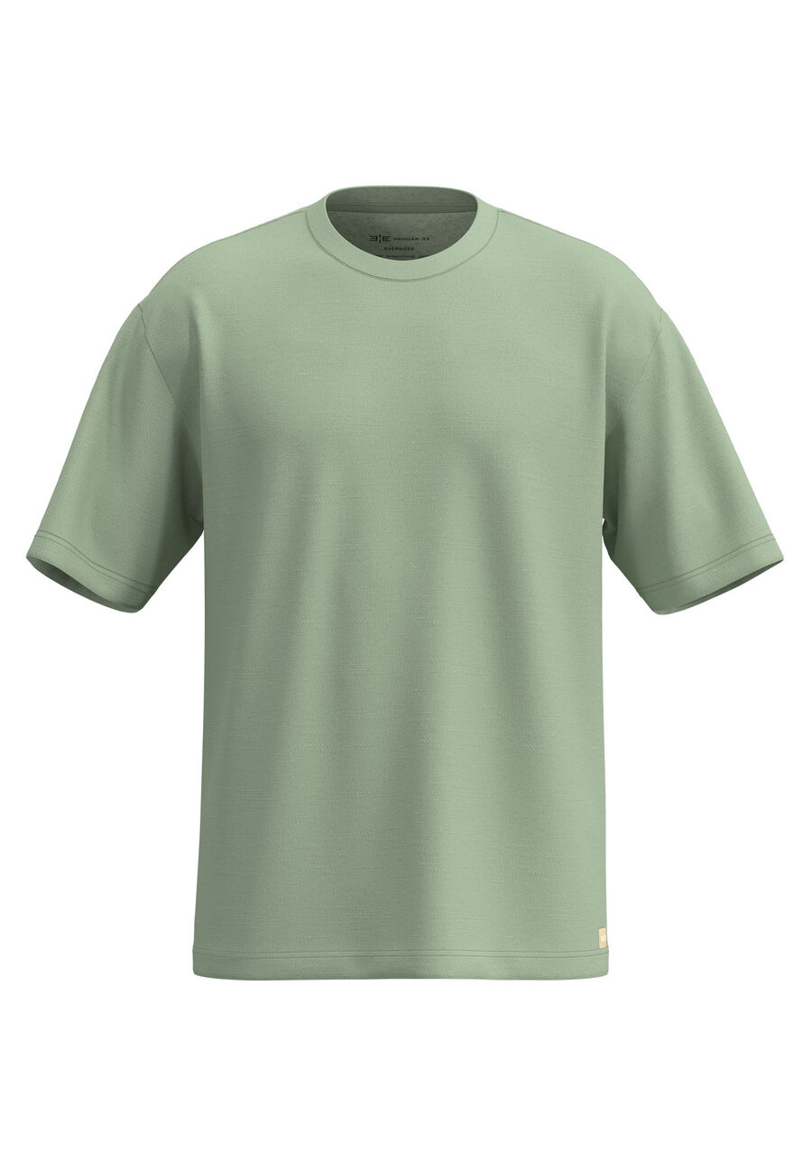 Camiseta Oversized De Mangas Curtas Em Malha Com Linho, VERDE CHIARO. Camiseta Oversized De Mangas Curtas Em Malha Com Linho, VERDE CHIARO, large.