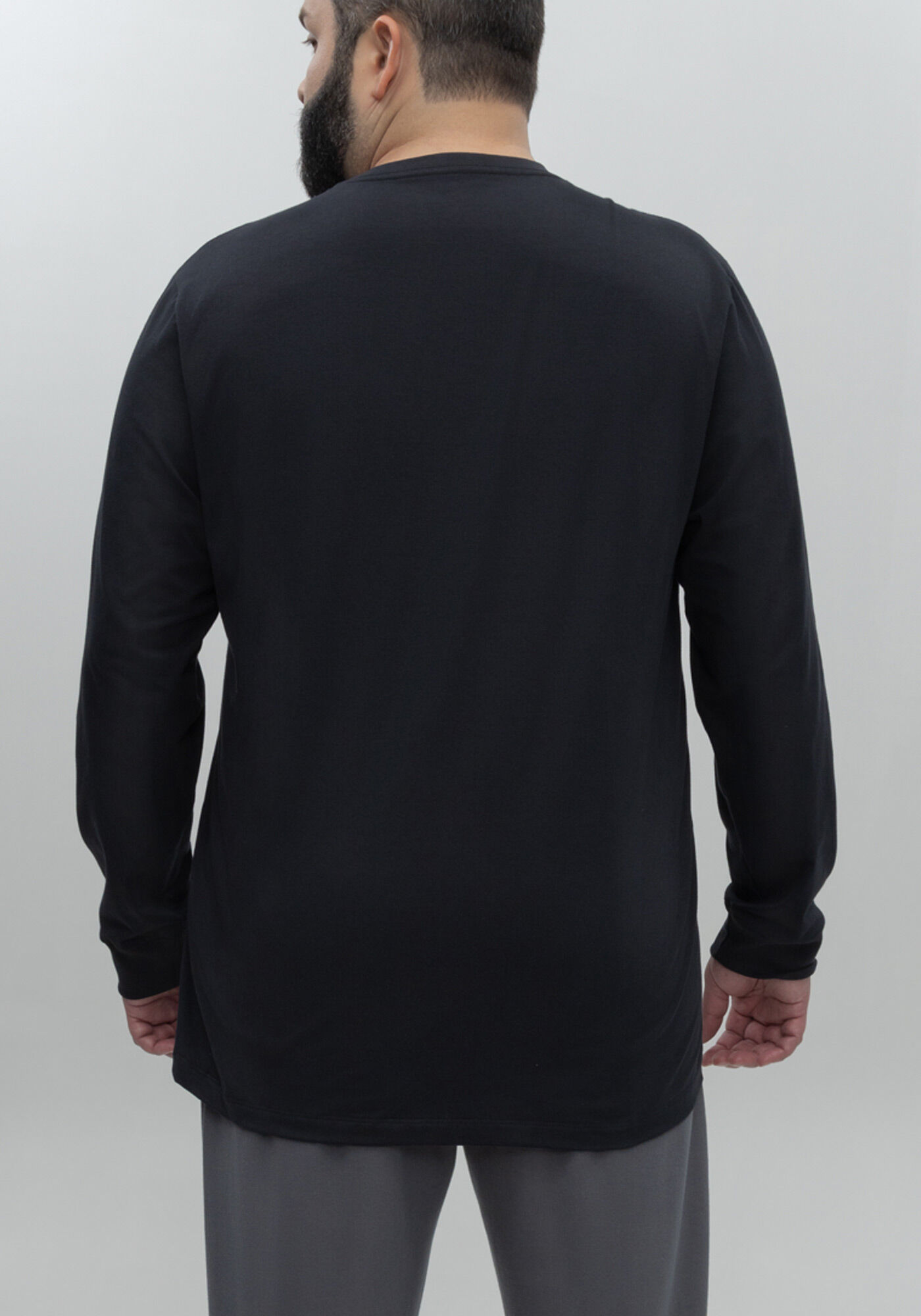 Camiseta De Mangas Longas Big & Tall Em Malha Respons&aacute;vel, PRETO, large.