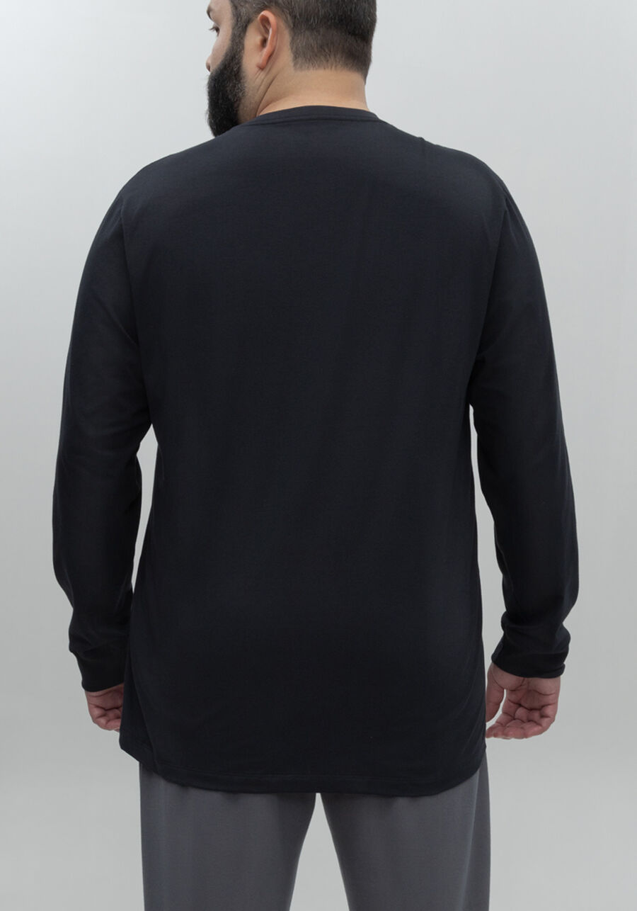 Camiseta De Mangas Longas Big & Tall Em Malha Responsável, PRETO. Camiseta De Mangas Longas Big & Tall Em Malha Responsável, PRETO, large.