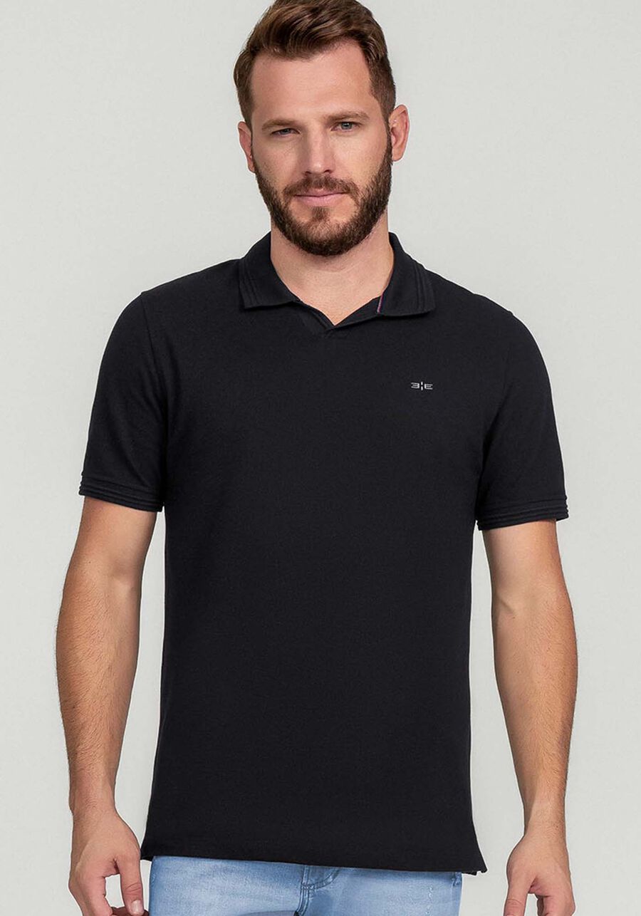 Camisa Polo Malha Piquet com Retilínea, PRETO REATIVO. Camisa Polo Malha Piquet com Retilínea, PRETO REATIVO, large.