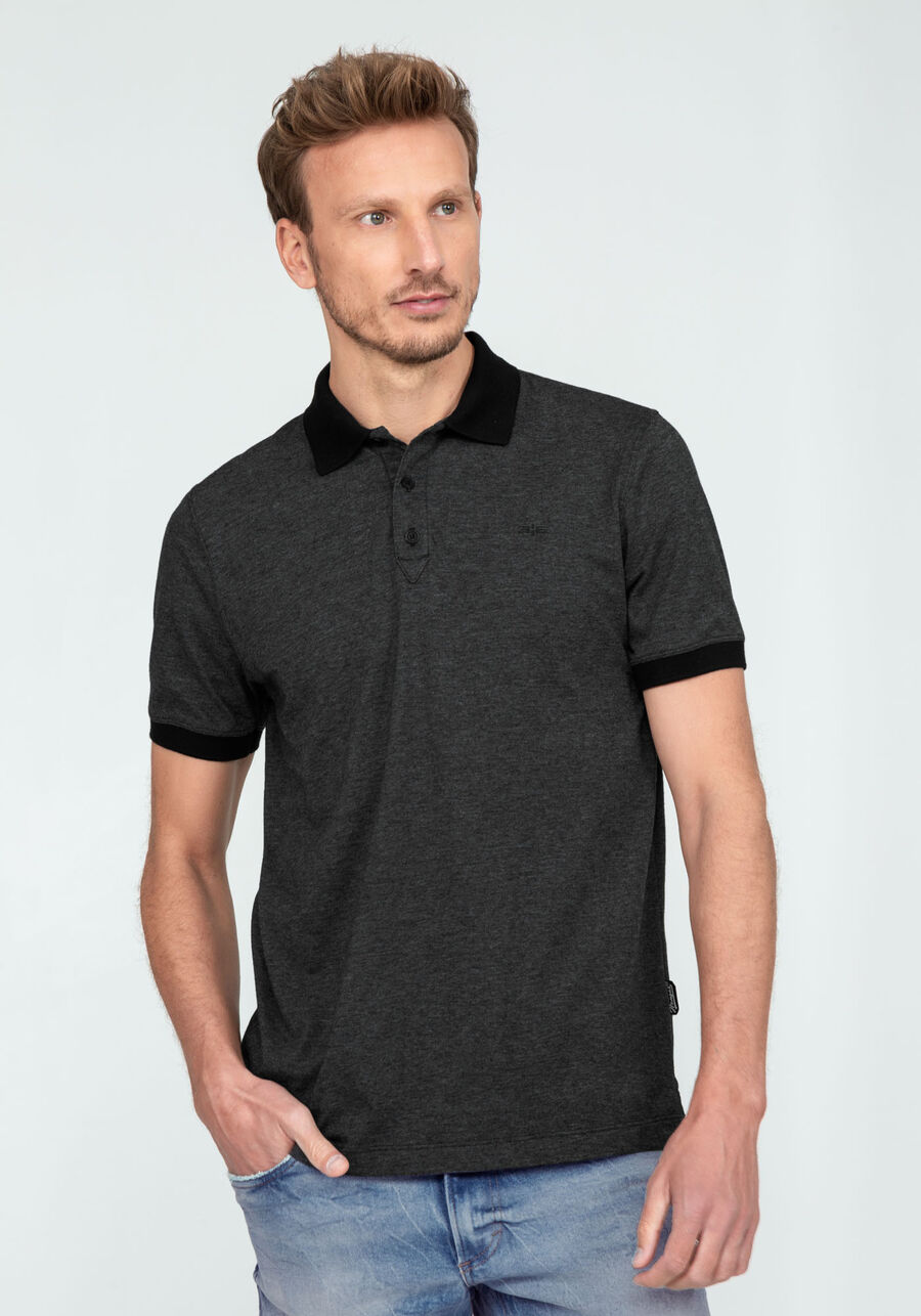 Camisa Polo em Malha Flex com Retilínea, PRETO REATIVO. Camisa Polo em Malha Flex com Retilínea, PRETO REATIVO, large.