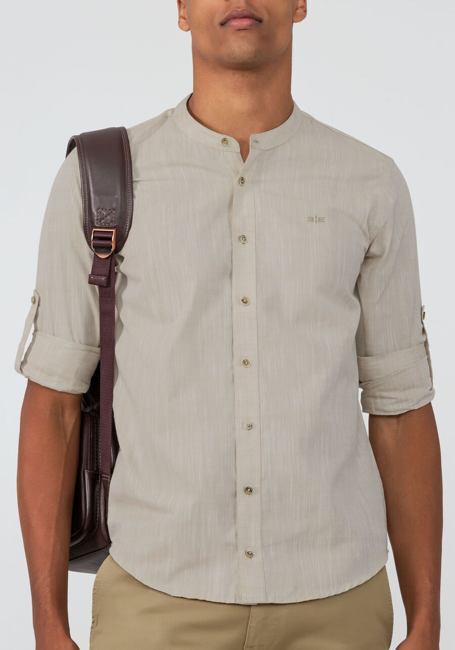 Camisa Masculina Slim Fit de Algodão Gola Padre, . Camisa Masculina Slim Fit de Algodão Gola Padre, , large.