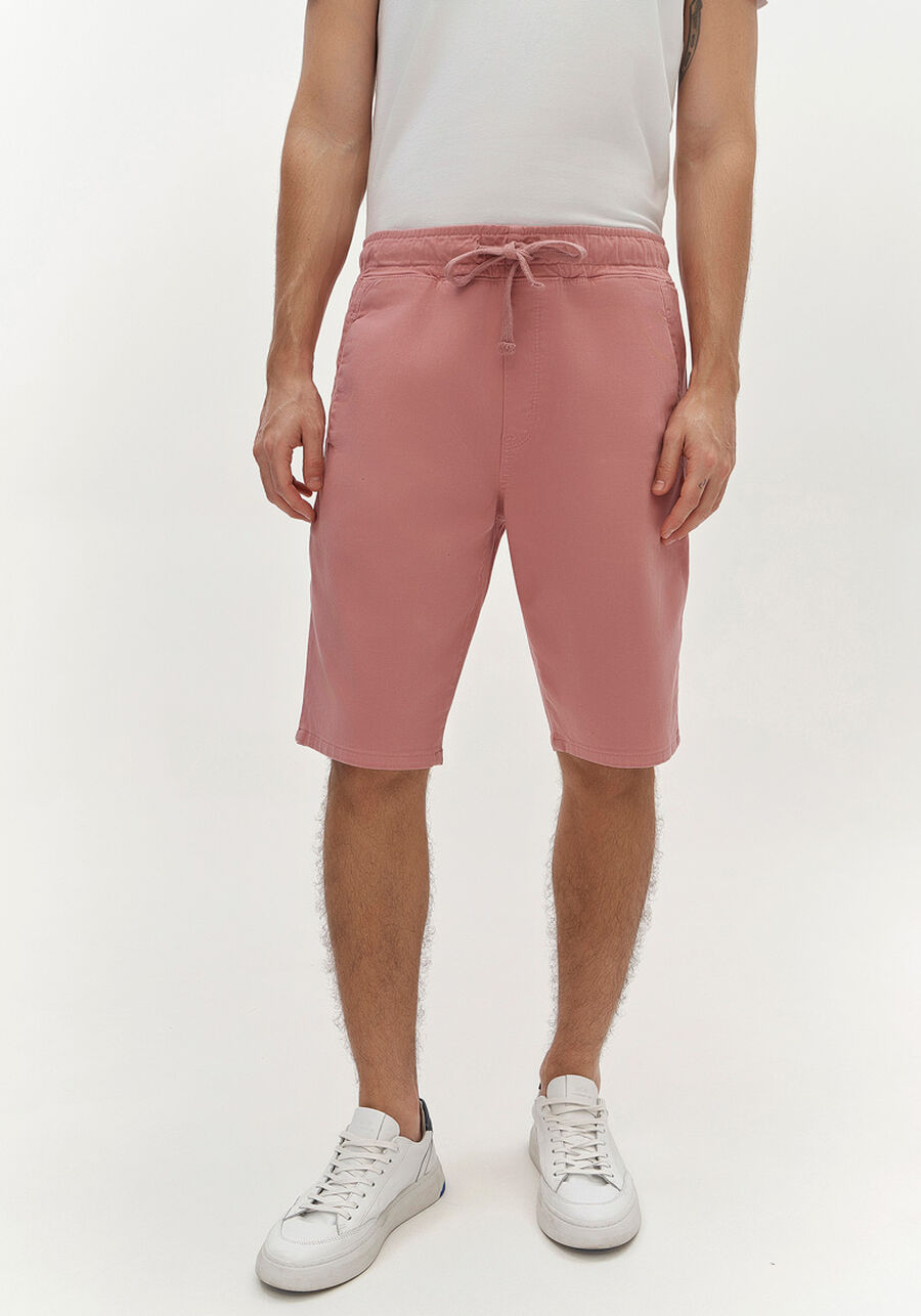 Bermuda Jogging Com Bolsos Em Sarja Denim Malha, ROSA FAIRY. Bermuda Jogging Com Bolsos Em Sarja Denim Malha, ROSA FAIRY, large.