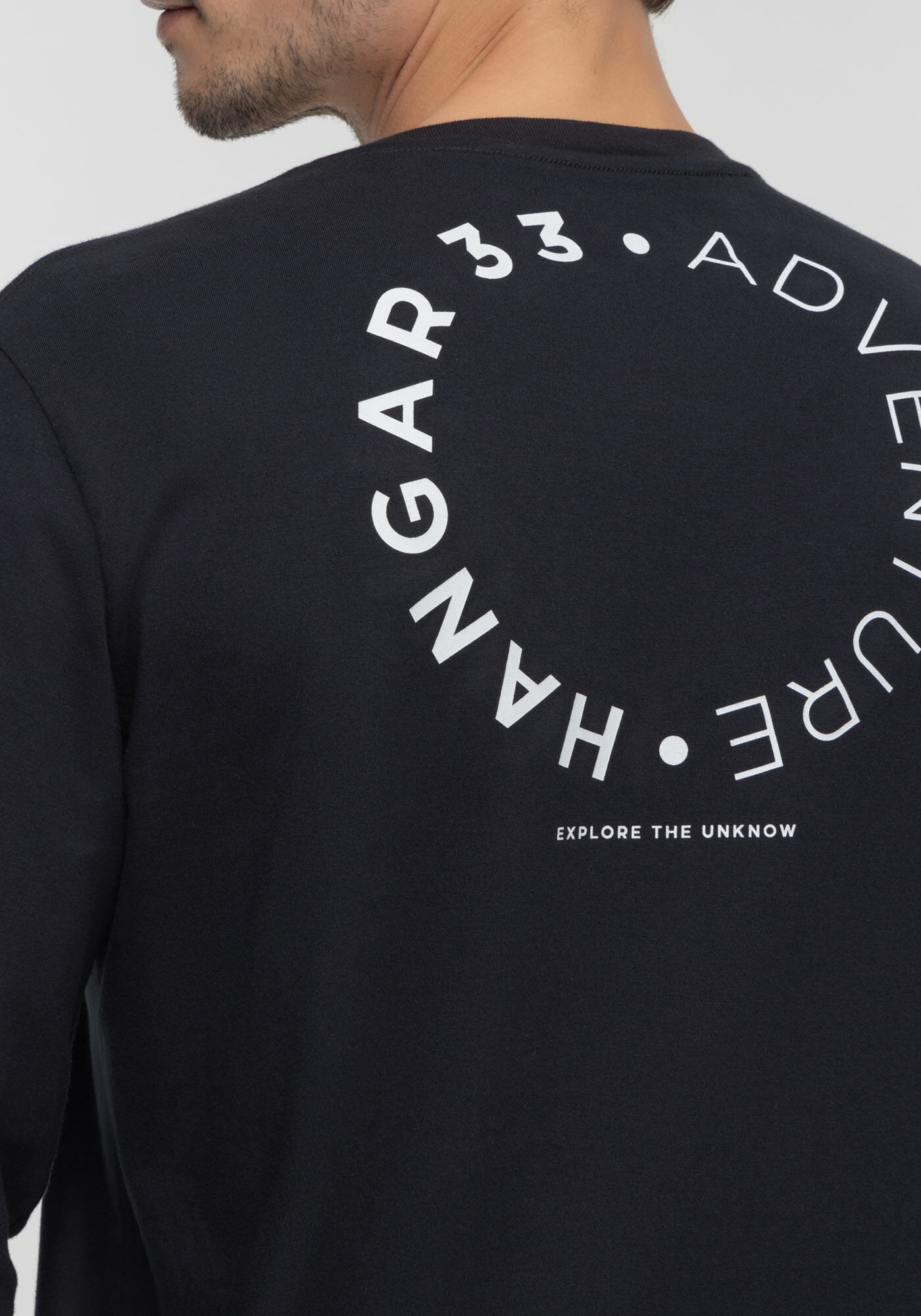 Camiseta De Mangas Longas Com Gola Redonda E Estampas, PRETO, large.